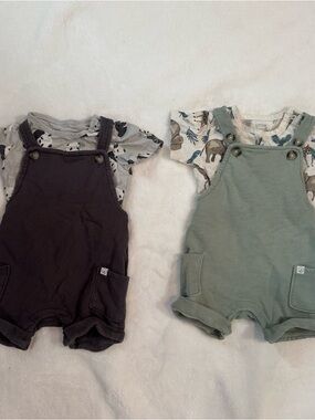 Little Planet by Carters Two Baby Overall Sets with Animal Tee - Charcoal & Sage